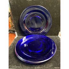 Set of 4 Cobalt Blue Glass Dinner plates Round 10.25 Inch Translucent Blue