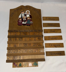Vintage Hand painted Wood Calendar 12 months Faith Family Amish Country Decor