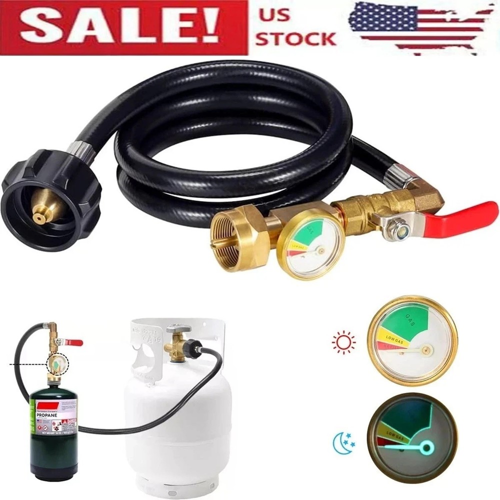 1LB To 20LB Propane Refill Adapter Extension Hose With Gauge On-Off Control 40”