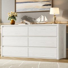✅GarveeHome 6 Drawer Dresser for Bedroom, Wide Wood Chest of Drawers Handle Free