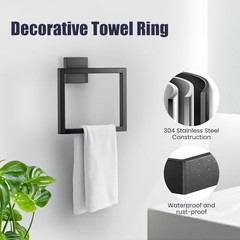 Bathroom Hardware Accessories Set: Bath Towel Bar Set, 7-Pieces Matte Black