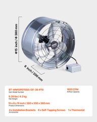 15 Inch Gable Mount Fan 1300 CFM Attic Exhaust Fan with Adjustable Thermostat