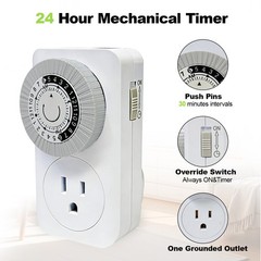 2 Pack Indoor 24-Hour Mechanical Outlet Timer Plug Indoor 2 or 3 Prong