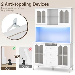 73” Tall Kitchen Pantry Storage Cabinet with LED Lights and Power Outlets