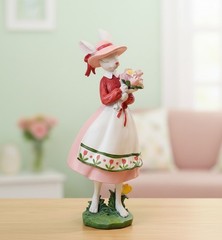 Bunny Girl Figurine 15.5in Holding Flowers Spring Summer Statue Decor NEW Gift