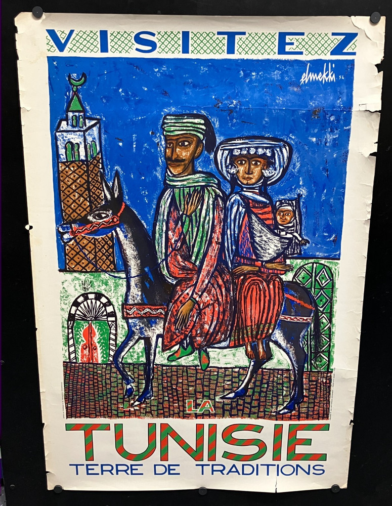 original 1954 Visitez la Tunisie 26×39 Tunisia Travel Poster – Hatem El Mekki