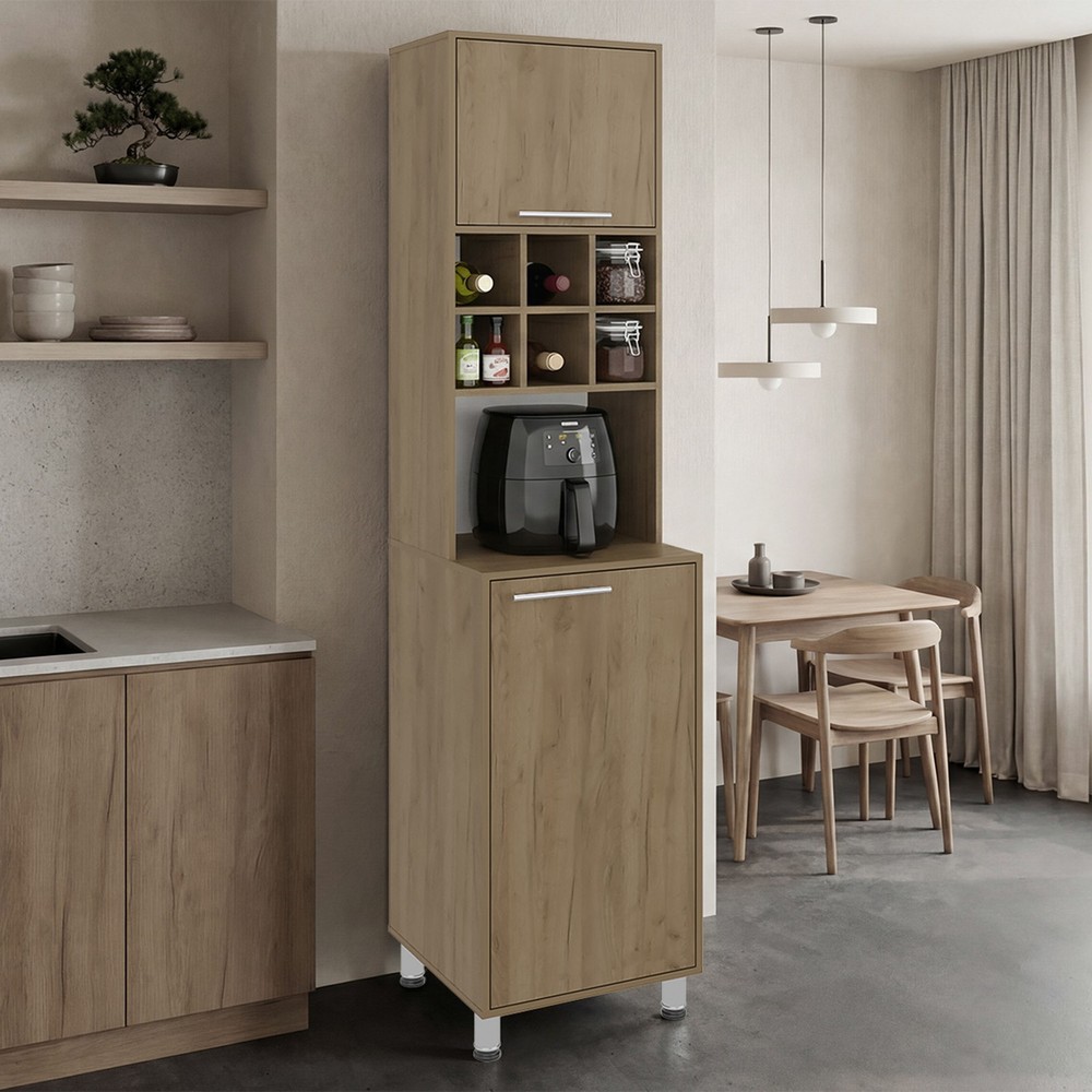 Double Door Kitchen Pantry Cabinet 80″ H 19.7″ W 19.6″ D 6 Cubbies 4 Shelves