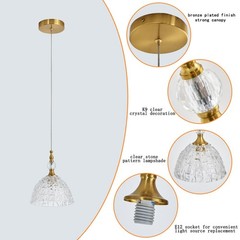 Zuimeitians Modern Bronze Glass Pendant Light 7.68 In Dome Light Fixture Clear