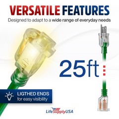 Outdoor/Indoor Extension Cord Heavy Duty 3 Prong SJTW, Flexible Long Power Cord