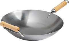 JOYCE CHEN Classic Series 14-Inch Carbon Steel Wok with Birch Handles Round Bott