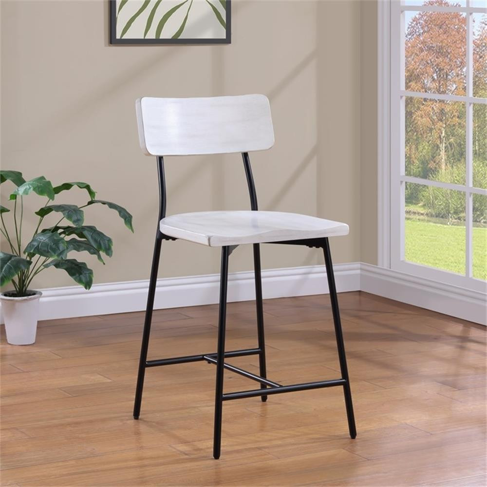 Comfort Pointe Bari 24.25″ Metal/Wood Counter Stool in Whitewash/Black