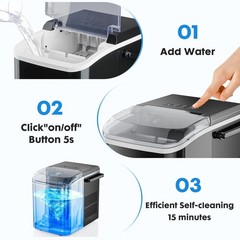 Portable Countertop Ice Maker Self-Cleaning Machine 9 Cubes in 6 Mins 26.5lbs