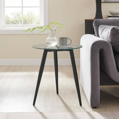 Van Beuren 21.75 In. X 19.75 In. Black and Glass round Side Table with Modern Me
