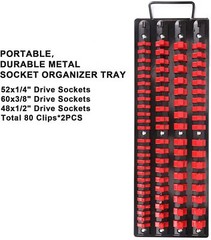 80 PCS Portable Socket Organizer Tray Blue & Red Tools Organizer 1/4″&3/8″&1/2″