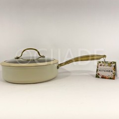 Authentic kitchen 2.7-qt Sauté Pan Frying NonStick Ceramic Ivory & Gold Trim New