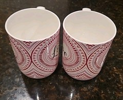 SET OF 2 Portobello by Design Love, Hearts Bone China 18 oz Coffee Mugs. Pink