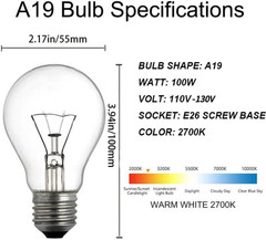 A19 Clear Incandescent Rough Service Light Bulb, 100 Watt Incandescent Light Bul