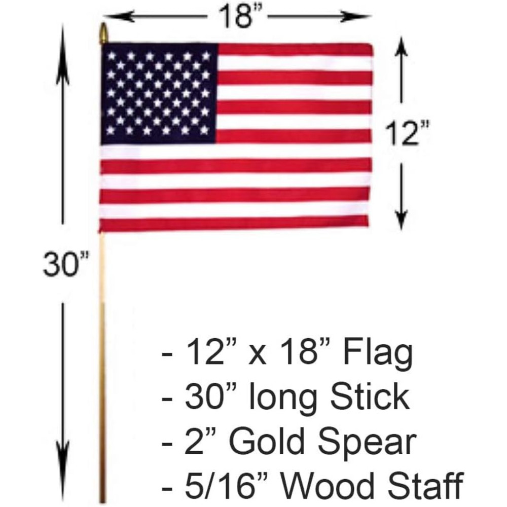 12 x 18 American Stick Flag large size with 30″x3/8″ Wood Staff Heavy duty