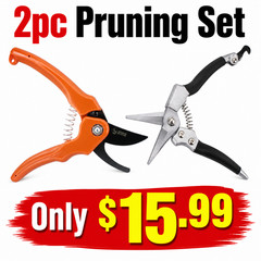 2pc Garden Pruning Shears Set Bypass Pruner & Trimming Scissors Tool