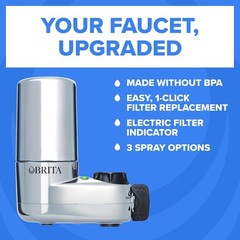 Brita Faucet Mount Water Filter System Chrome, No-Wait Filtration, Easy Install