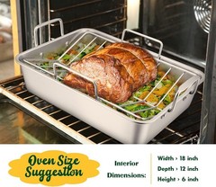 Roasting Pan, 16 x 11.5 Inch Stainless Steel Turkey Roaster with V-shaped & F…