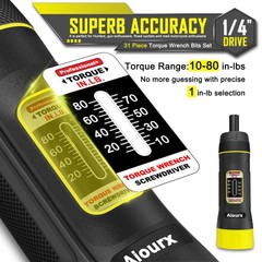 Torque Screwdriver Set, 10-80 Inch Pounds lbs, 31 Piece 1/4″ Drive Torque Scr