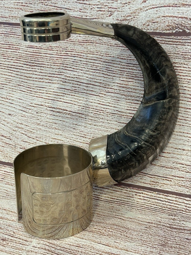 Vintage Wine Bottle Holder Goat Horn Handle Nickel Silver Argentinian Hand Made