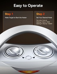 Portable Electric Space Heater with Thermostat, 1500W/750W Safe and Quiet Cerami