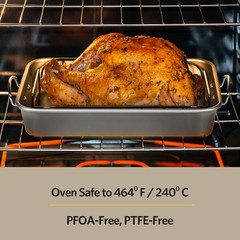 Roasting Pan Nonstick 11X15 – Heavy Duty Metal Bakeware Dish with Rack – Large O