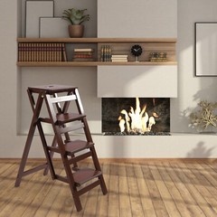 Wood Folding 4 Step Stool Ladder Adults Wood grain color Step Ladder 220lbs Load