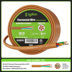 Syston 18/5 Thermostat HVAC Wire 100% Solid Copper CL3R/FT4/CMR (Riser-Rated)