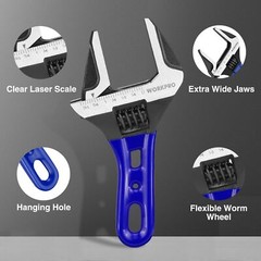 WORKPRO 4-inch Stubby Adjustable Wrench Metric/SAE Extra Wide Jaw Opening Wrench