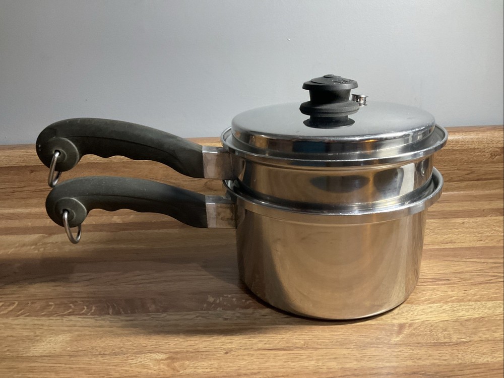 Saladmaster 2qt 3 Pc Double Boiler Tri-Clad 18-8 Stainless Steel Saucepan W/ Lid
