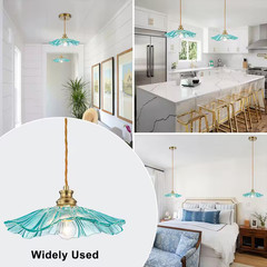 11.02 In. 1-Light Modern Blue Hanging Pendant Light with Flower Shaped Glass Sha