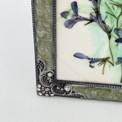 Botanical Art Pressed Blue Flowers In Ornate Metal Frame 6.75 X 4.5 Inch Signed