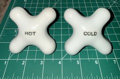 Vintage Speakman Porcelain Hot & Cold Cross Handles, Shower Sink Tub Knobs 3.25”