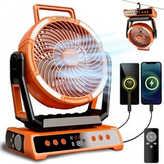20000mAh Camping Fan Rechargeable Portable Fan with Remote LED Lights & 4 Speeds