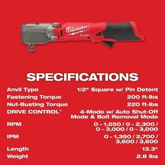 Milwaukee Tool 2565P-20 M12 Fuel 1/2 In. Right Angle Impact Wrench With Pin