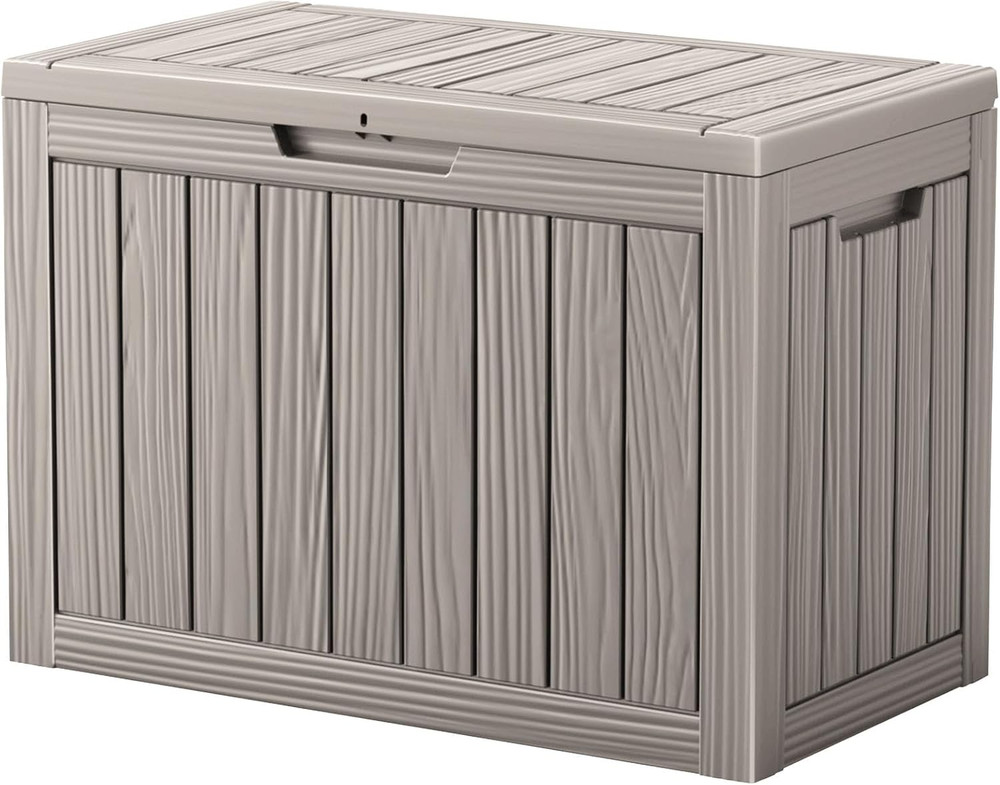 Waterproof 45″ Outdoor Storage Box with Lock, Handles & Bench Seat, Grey