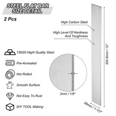 2 Pack 15N20 Steel for Knife Making Steel, 12″ x 1 1/2″ x 1/8″ Steel
