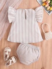 Children’s Floral Embroidered Striped Top and Bottom Set