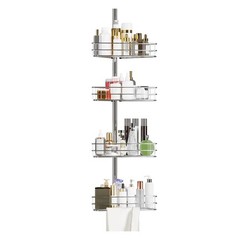 4-Tier Shower Caddy Organizer Tension Pole, Rustproof Corner Shelf for Bathroom