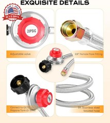 DPB 5FT Braided Propane Hose Adapter, 0~20 PSI Adjustable Propane Tank Regulator