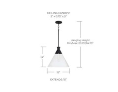Capital Lighting Paloma Pendant Black Clear Glass 1‑Light Fixture 350311XK New