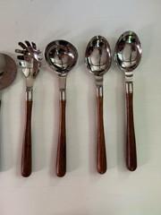 WILLIAMS SONOMA SET OF 8 Stainless Steel & Engraved Wood Kitchen Utensils 13”