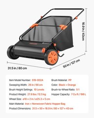 VEVOR Push Lawn Sweeper 26 in Leaf & Grass Collector 7 cu.ft. Hopper Bag Durable