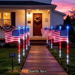 Lighted Holiday Displays 8-Pack Solar American Flag Lights Outdoor, 4Th of July