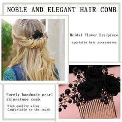 2 PCS Flower Hair Comb Black Bridal Wedding 3.74in/9.5cm*6.02in/15.3cm,