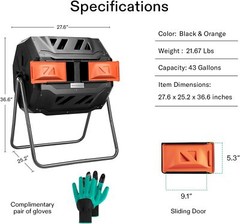 VIVOSUN 18.5/37/43 GaL Composting Tumbler Bin 360° Chamber Outdoor Gardening