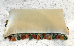 Vintage Handmade Wool Needlepoint Pillow Flowers Tassel Fringe Velvet 21″ x 11″